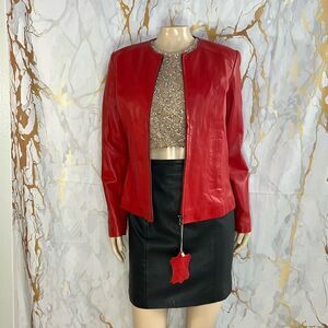 Aaron Craft red leather jacket